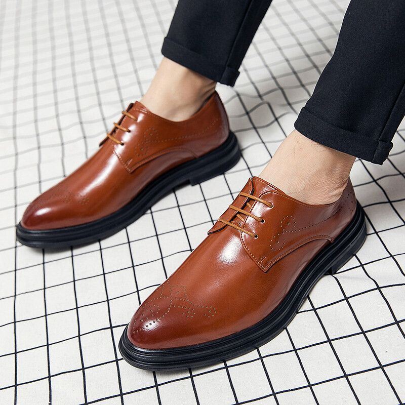 Miesten Nahkaiset Hengittävät Mukavat Teräväkärkiset Vintage Oxford Casual Business -kengät